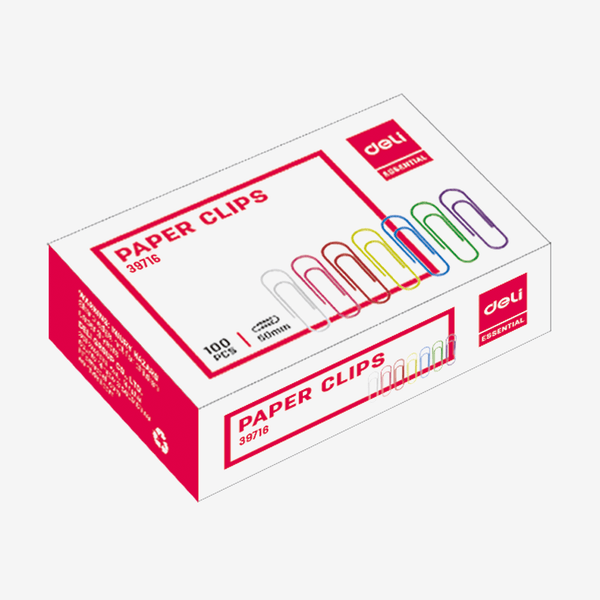Deli 100Pcs Colored Paper Clip 33mm Box E39716 - thestationerycompany.pk