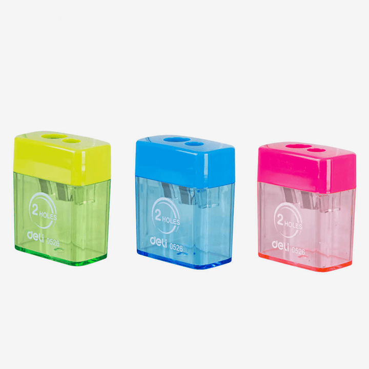 Deli 2 Hole Sharpener With Container E0526 - thestationerycompany.pk