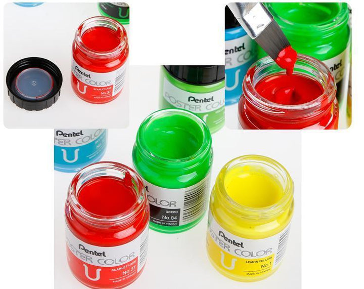 Pentel Poster Colors Paint Set 12 Colors 30ml - thestationerycompany.pk