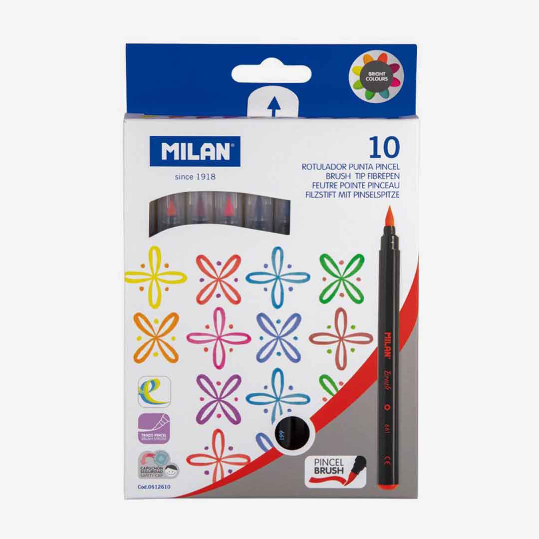 Milan Water Based Brush Tip Fibre Pens Box of 10