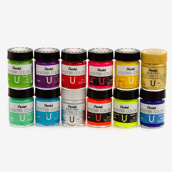 Pentel Poster Colors Paint Set 12 Colors 30ml