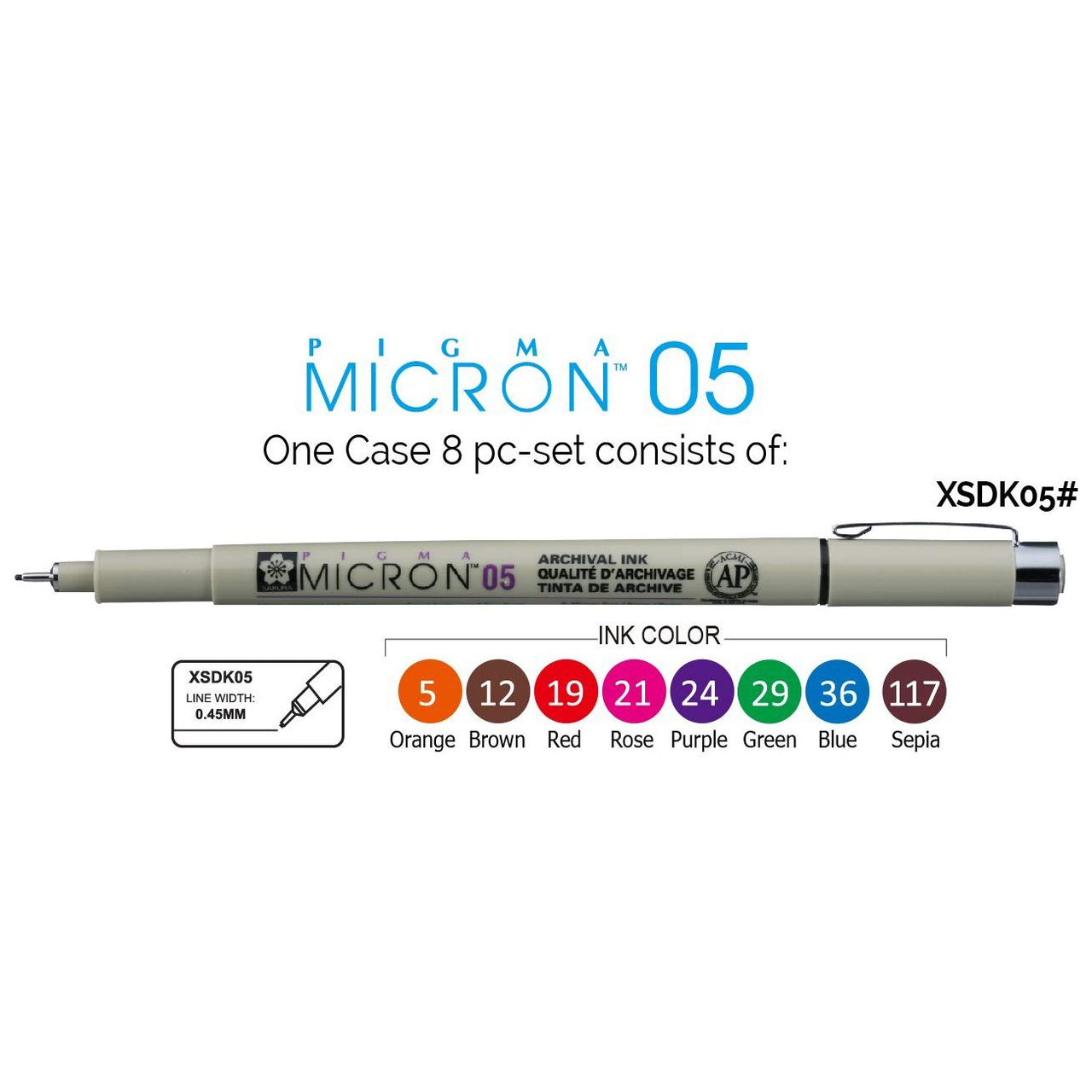 Sakura Pigma Micron Pens - 8 Pc Set (05) - Assorted Colors by