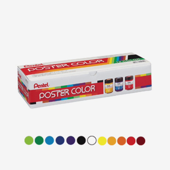 Pentel Poster Colors Paint Set 12 Colors 30ml - thestationerycompany.pk