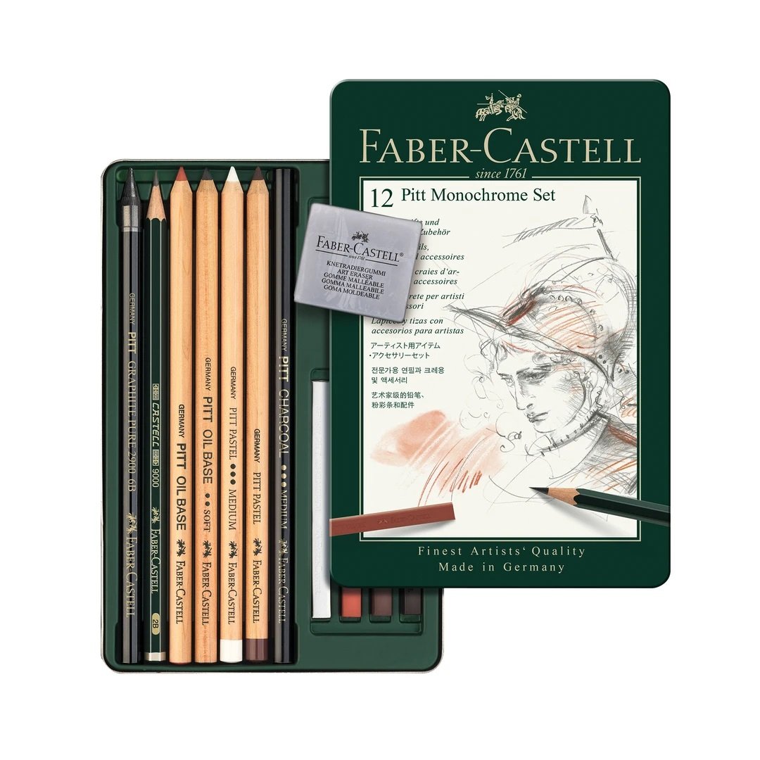 Faber Castell Pitt Monochrome Set - Tin of 12 - thestationerycompany.pk