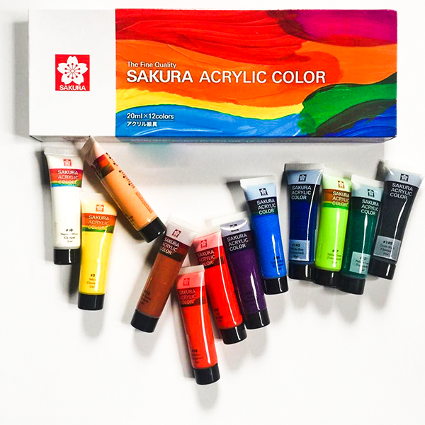 Sakura Acrylic Paint 12pcs Set 20ml Tube - thestationerycompany.pk