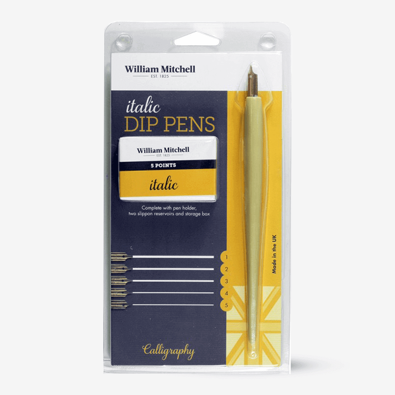William Mitchell Calligraphy Italic Dip Pen 5 Nibs & Holder