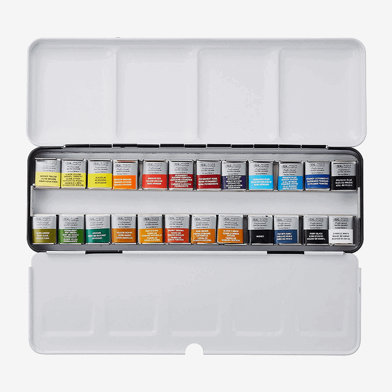 Winsor Newton Watercolour Lightweight Sketchers Box 24 Half Pans –