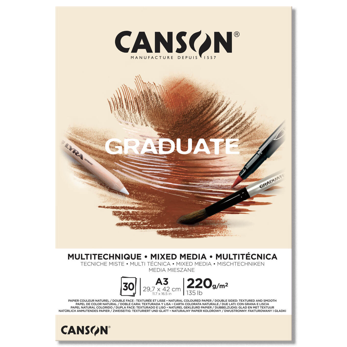 Canson Graduate Mixed Media Pad Yellow Ochre 220 gsm.