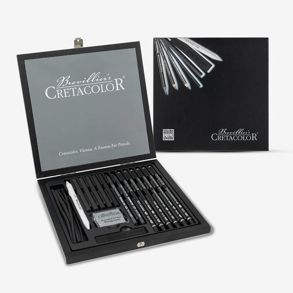 Cretacolor Wooden Black Box Charcoal And Drawing Set Of 20