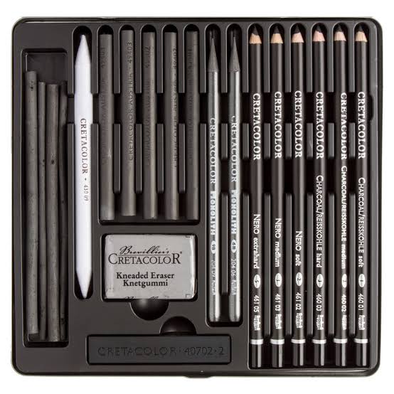 Cretacolor Black Tin Box Charcoal & Drawing Set 20pcs Set