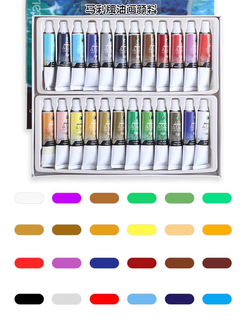 MARIES Oil Painting Color 12ml 24Pcs - thestationerycompany.pk