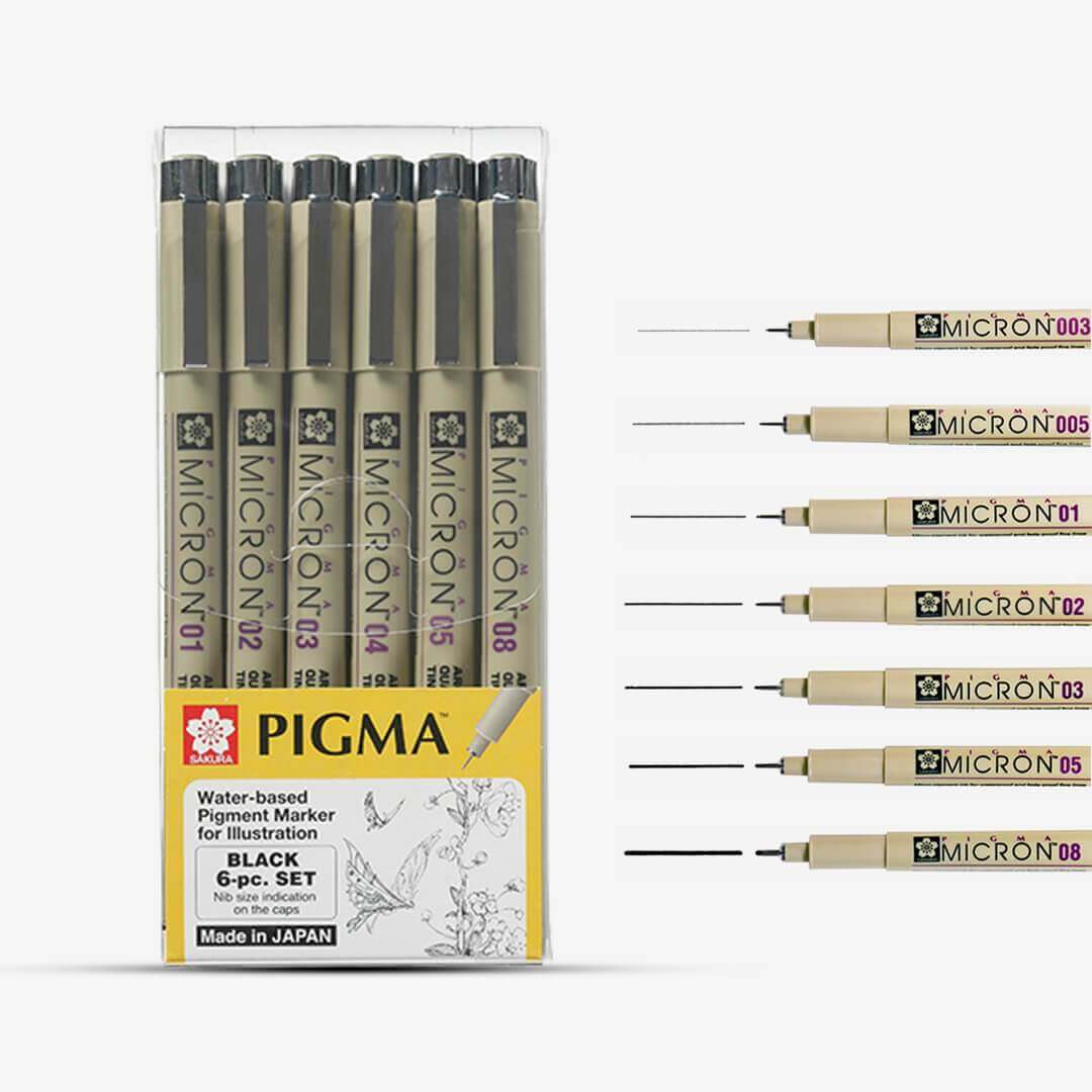 Sakura Pigma Micron Fineliner Pens, Archival Black, 03 Tip Size, 6 Pk 
