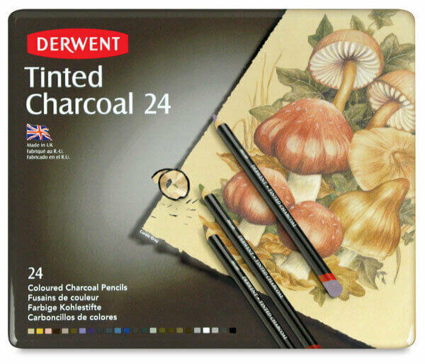 Derwent Tinted Charcoal Pencils Tin Pack Of 24