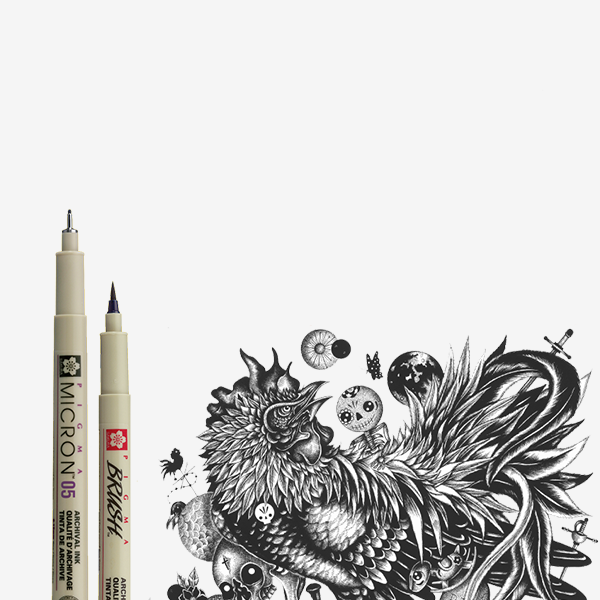 Sakura Pigma Micron Fineliners Black: Set of 6 (+ 1 Brush Pen