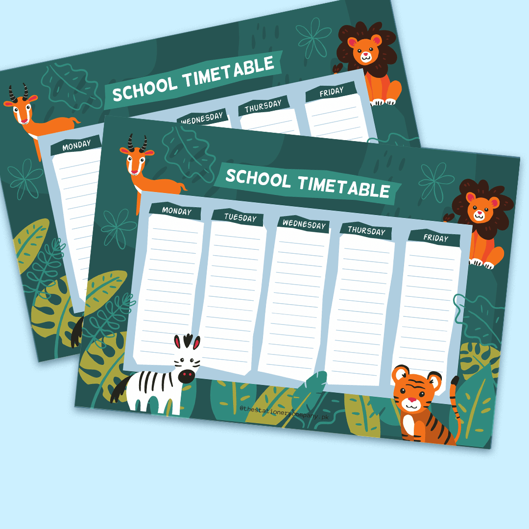 Cute Animals School Time Table Planner For Kids