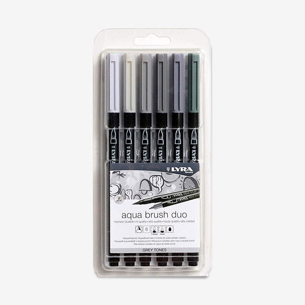 Lyra Aqua Brush Duo Marker Pack Of 6 Gray Tone - thestationerycompany.pk